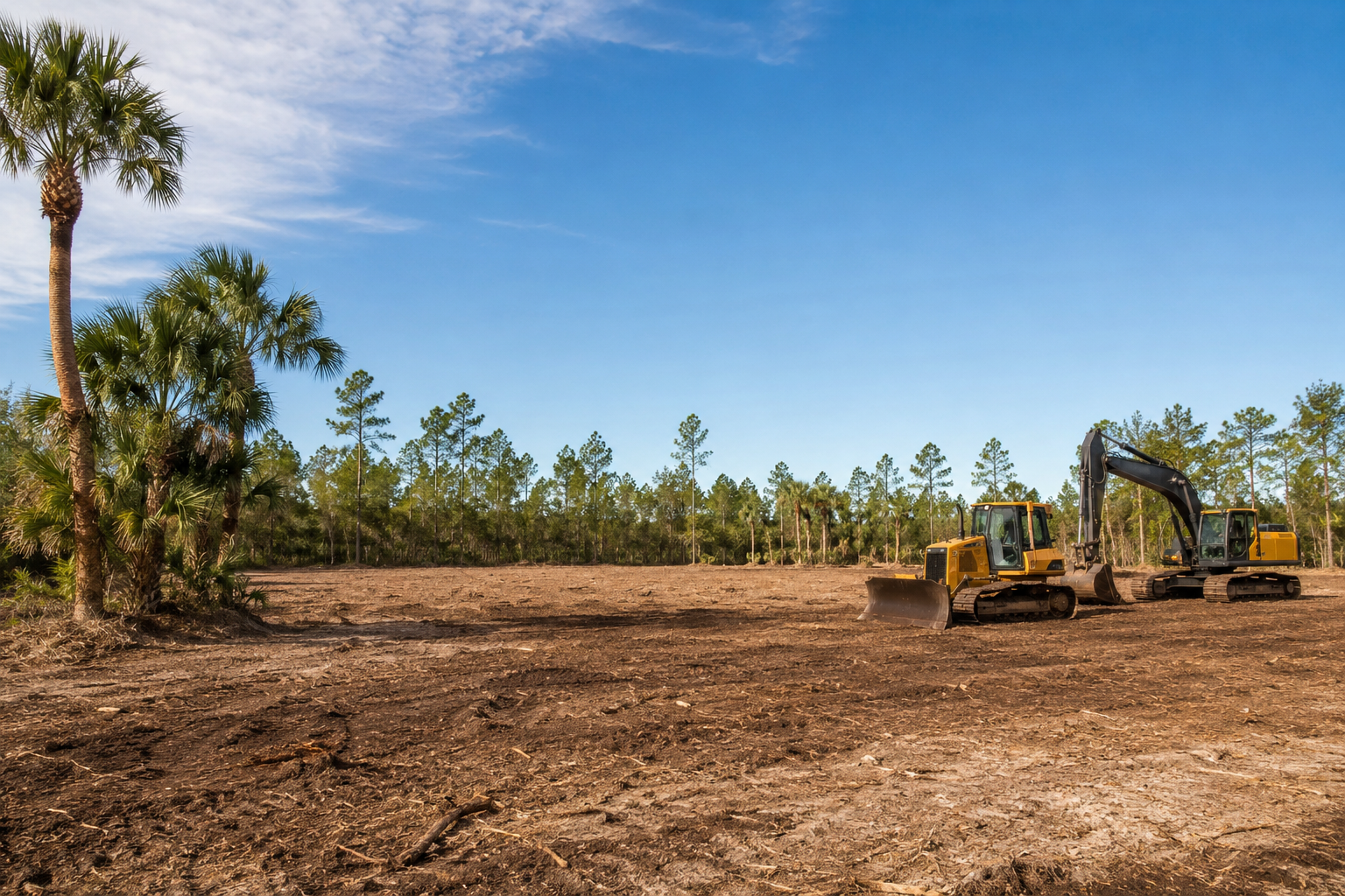 Cleared lot with equipment on site