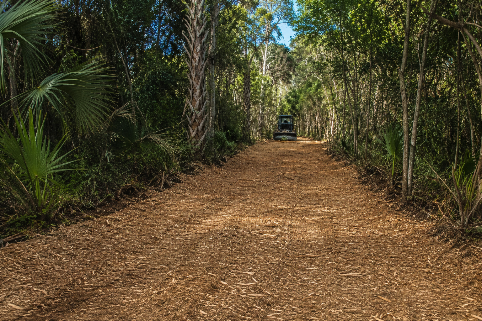 Cleared access trail through wooded property